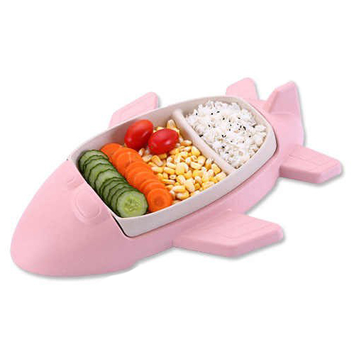 Детская бамбуковая посуда Самолет Bordo, двухсекционная тарелка с подставкой BP15 Airplane Pink