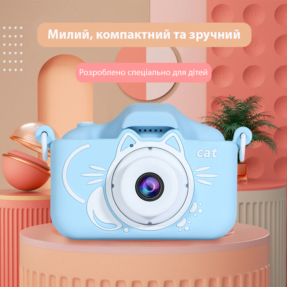 Фото 1 Детская фотокамера котик UFT F3 Kitty Blue с силиконовым чехлом