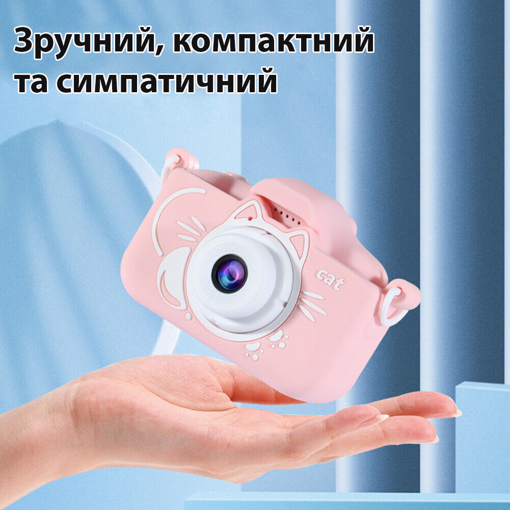 Фото 6 Детская фотокамера котик UFT F3 Kitty Pink с силиконовым чехлом