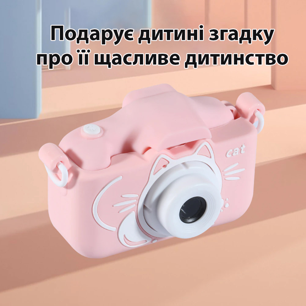 Фото 7 Детская фотокамера котик UFT F3 Kitty Pink с силиконовым чехлом