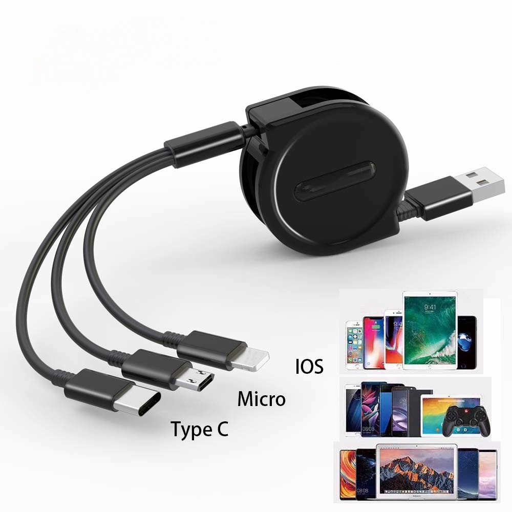 Фото 7 Телескопический USB кабель 3 в 1 Lightning + Micro USB + Type-C 1,2м MASSLINNA SC1