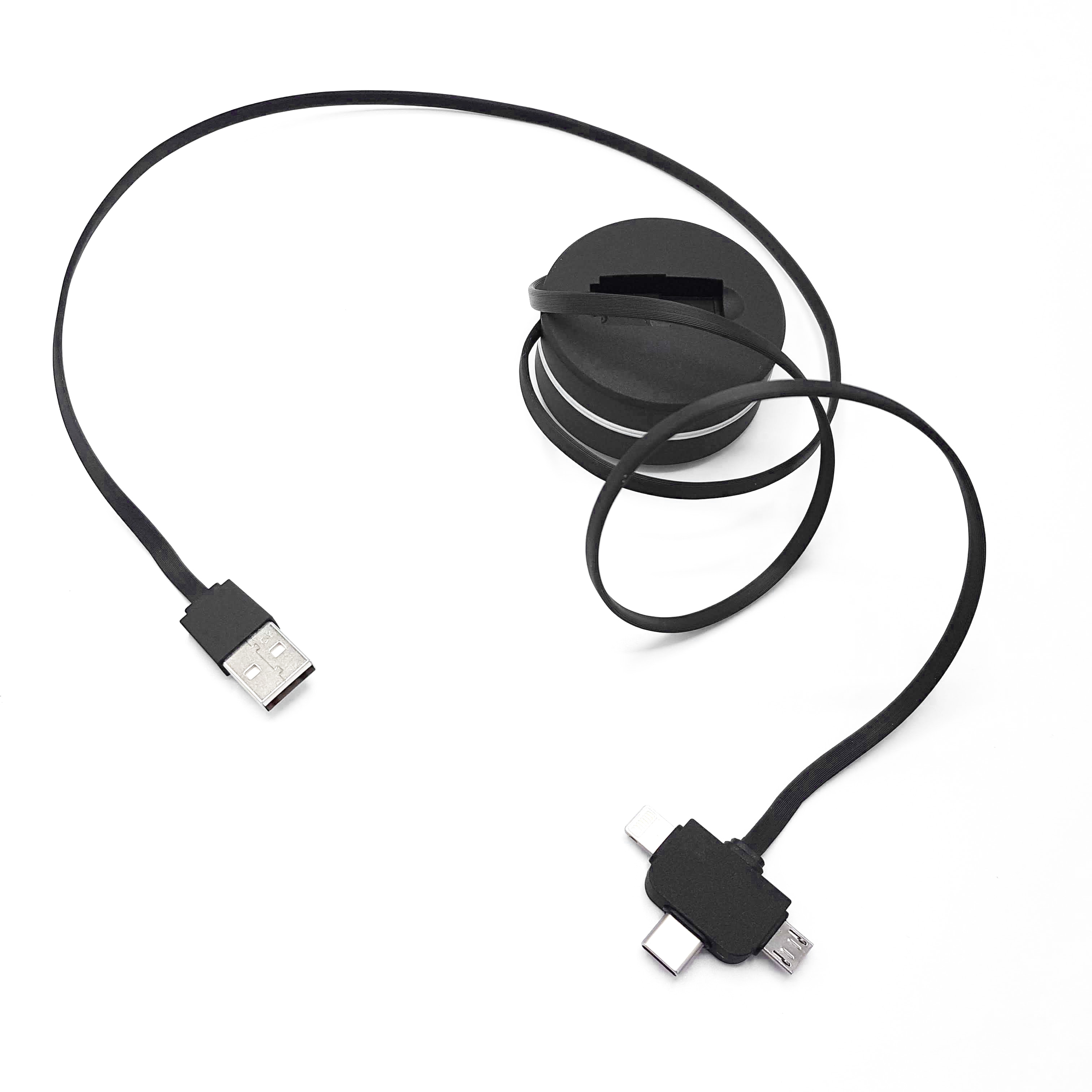Фото 1 Телескопический USB кабель 1м 3 в 1 Lightning + Micro USB + Type-C компактный MASSLINNA SC2