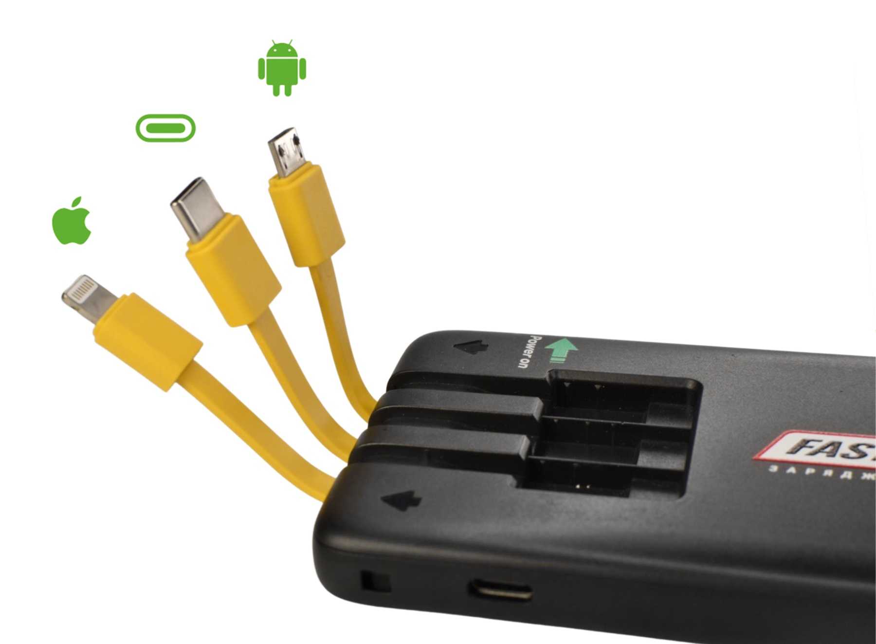 Фото 1 Повербанк 5000 mAh со встроенными кабелями Micro USB / Lightning / Type-C Fast Energy UFT SP5000 Black