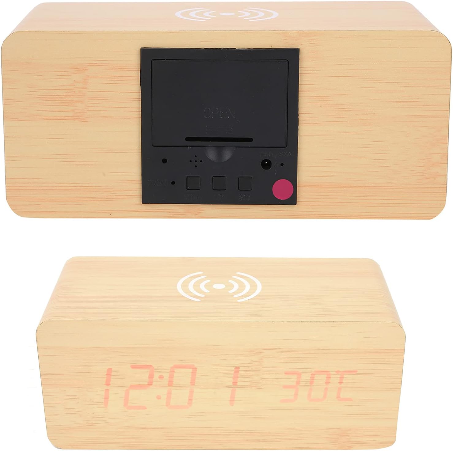Фото 5 Деревянные светодиодные часы с беспроводной зарядкой UFT Wood Wireless clock