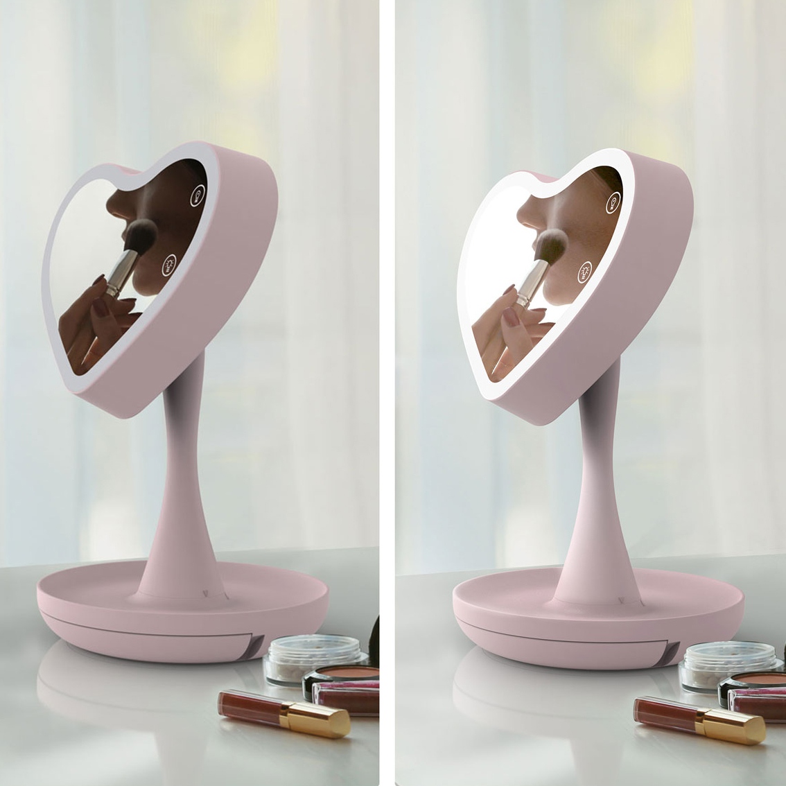 Фото 6 Зеркало с LED подсветкой для макияжа Сердце UFT Mirroir Heart Pink