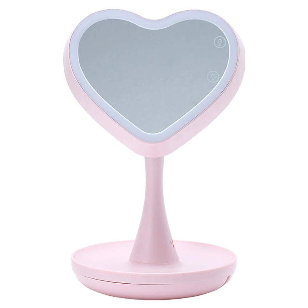 Фото 1 Зеркало с LED подсветкой для макияжа Сердце UFT Mirroir Heart Pink