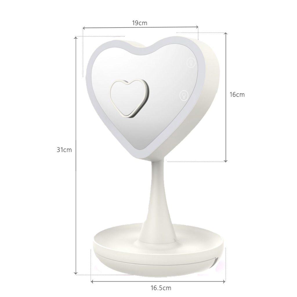 Фото 2 Зеркало с LED подсветкой для макияжа Сердце UFT Mirroir Heart Biege
