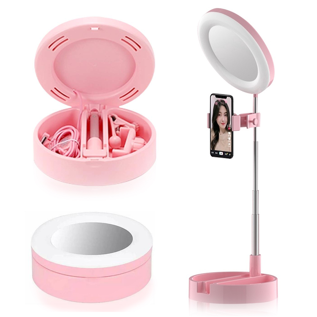 Фото 7 Зеркало с LED подсветкой для макияжа с держателем для телефона UFT MH2 Pink для бьюти блогеров