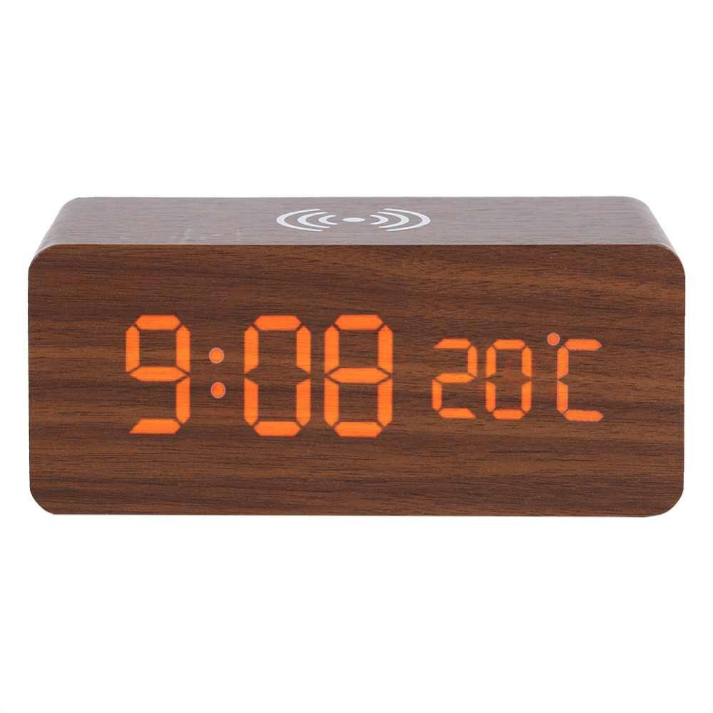 Фото 5 Деревянные светодиодные часы с беспроводной зарядкой UFT Wood Wireless clock Brown